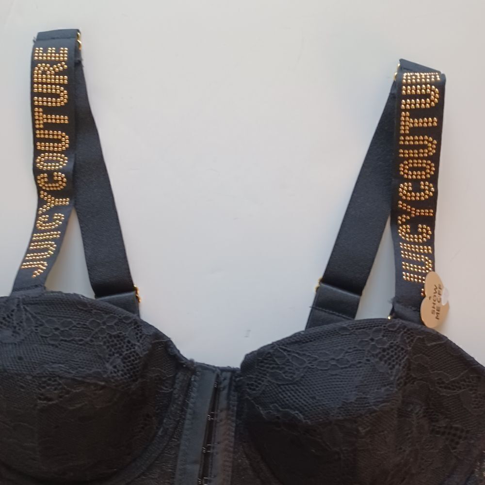JUICY COUTURE 36B BLACK CORSET BRA LACE MOLDED CUPS UNDERWIRE BONING CONVERTIBLE - Picture 6 of 7